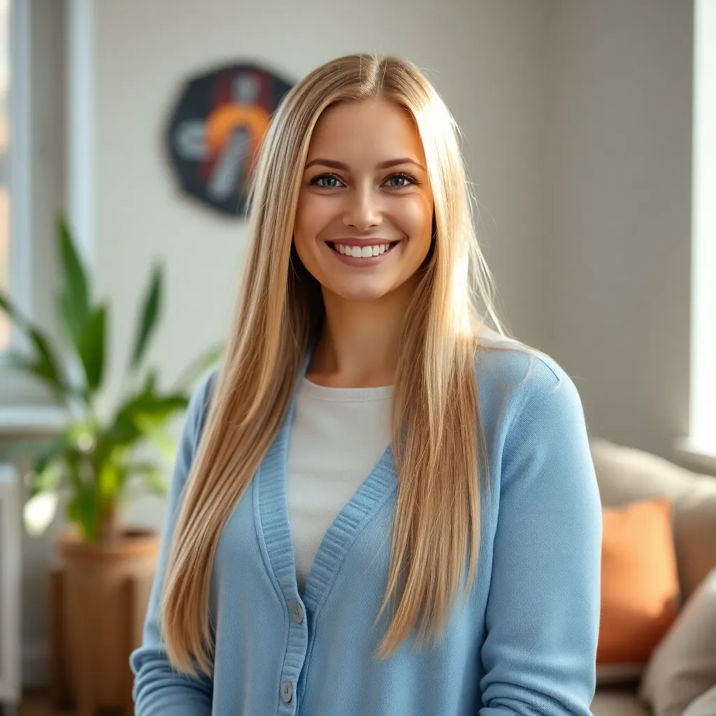 Jonge Nederlandse vrouw met blond haar die glimlacht