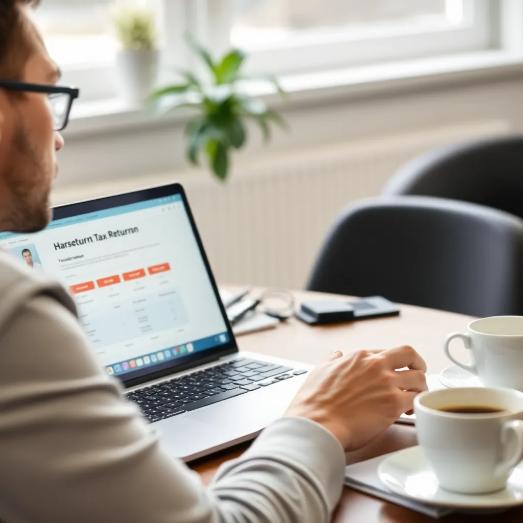 Persoon die Nederlandse belastingaangifte invult met laptop